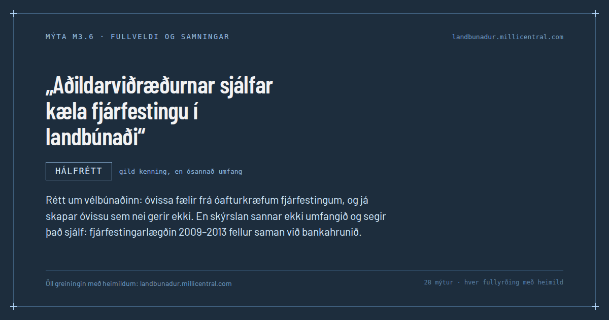 Mýtukort M3.6: Aðildarviðræðurnar sjálfar kæla fjárfestingu í landbúnaði