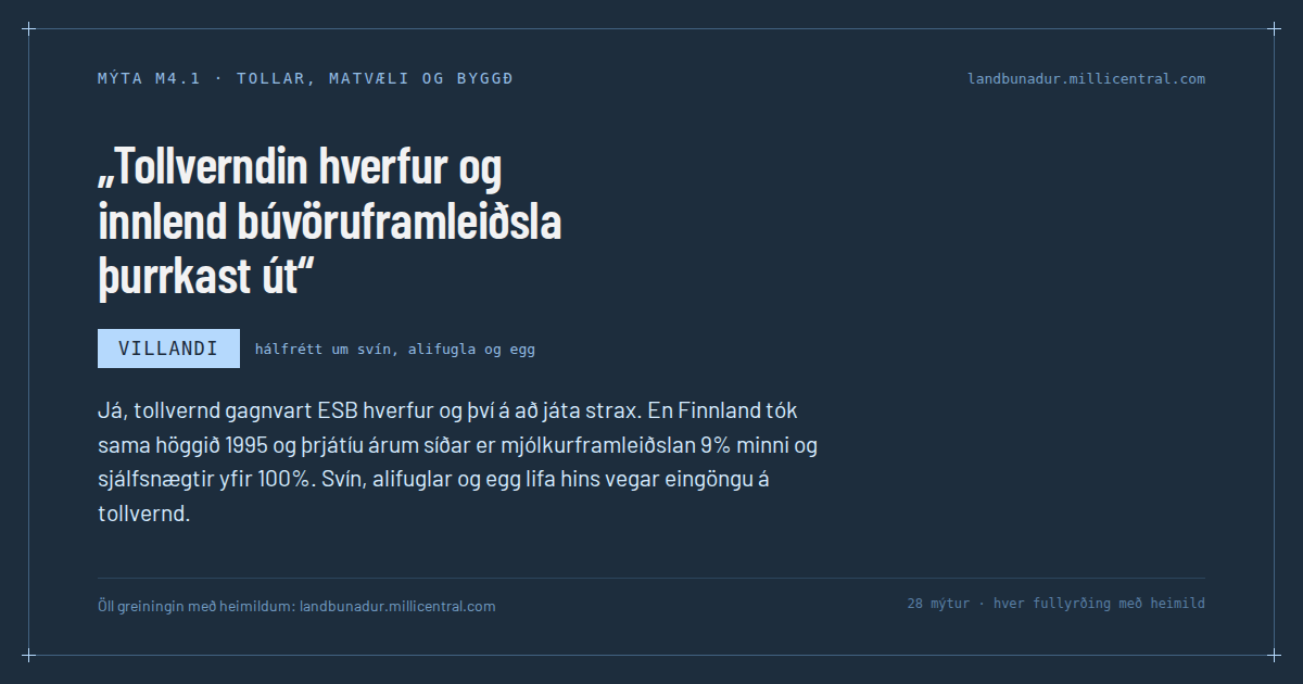 Mýtukort M4.1: Tollverndin hverfur og innlend búvöruframleiðsla þurrkast út