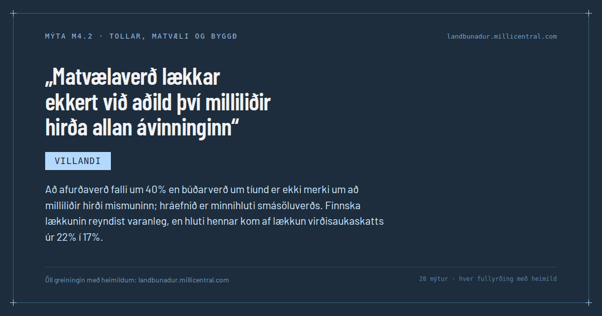 Mýtukort M4.2: Matvælaverð lækkar ekkert við aðild því milliliðir hirða allan ávinninginn
