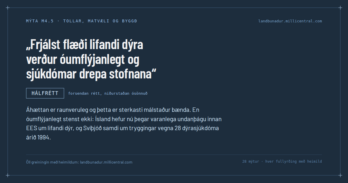 Mýtukort M4.5: Frjálst flæði lifandi dýra verður óumflýjanlegt og sjúkdómar drepa stofnana